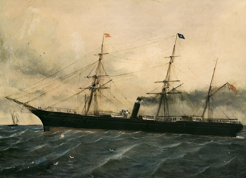 Vapor español Méndez Núñez en el mar