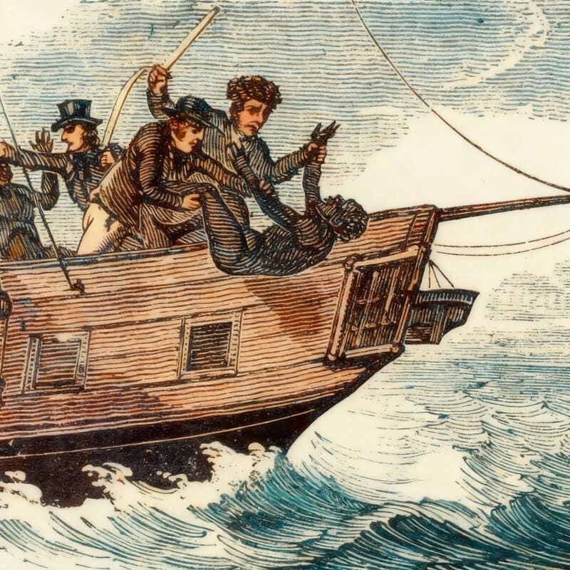Traficantes de esclavos lanzando un esclavo al mar