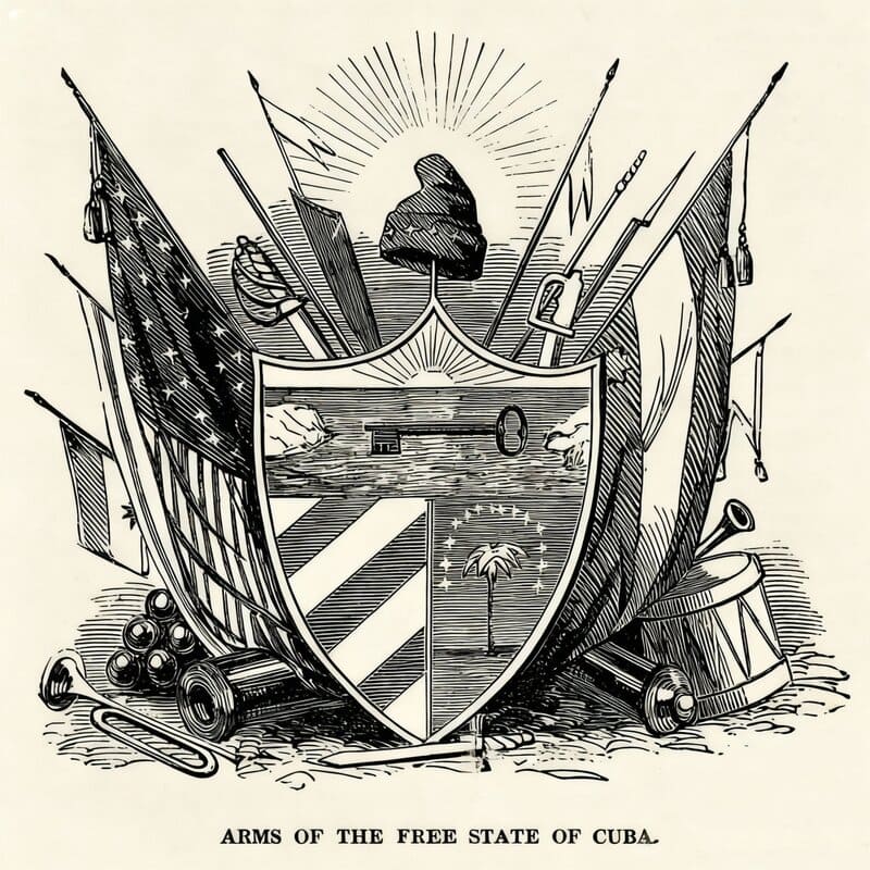 Escudo de armas propuesto para Cuba, mediados del siglo XIX, inspirado en los Estados Unidos