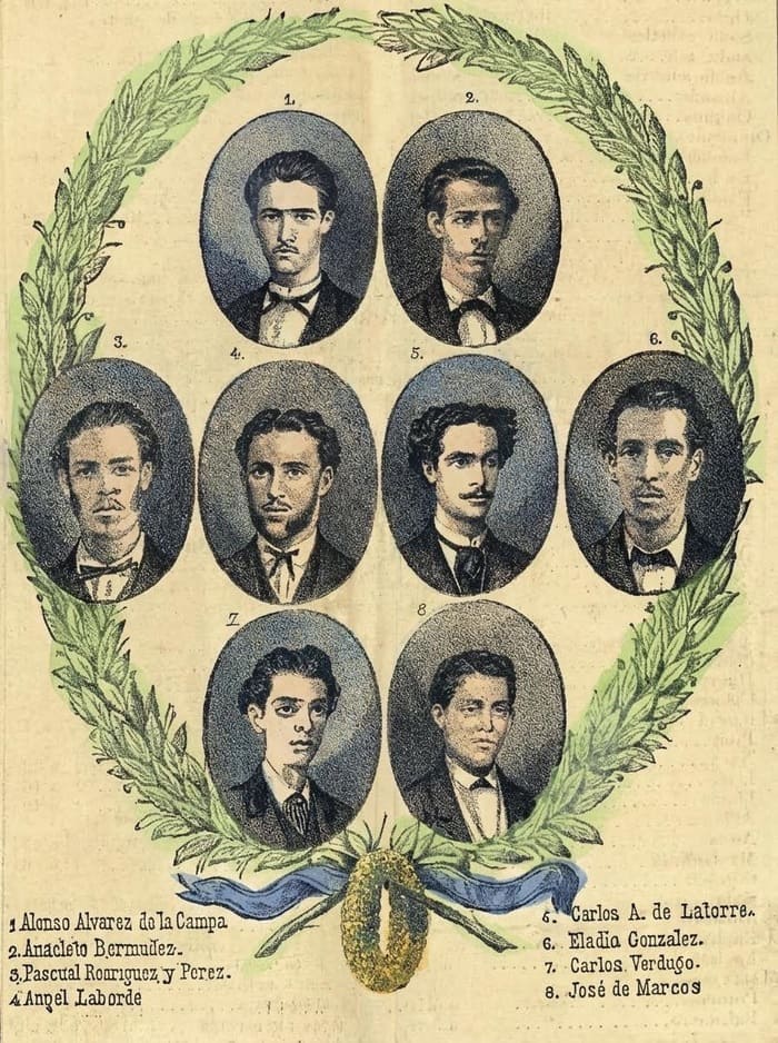 Rostros de los ocho estudiantes de Medicina, fusilados el 27 de noviembre de 1871