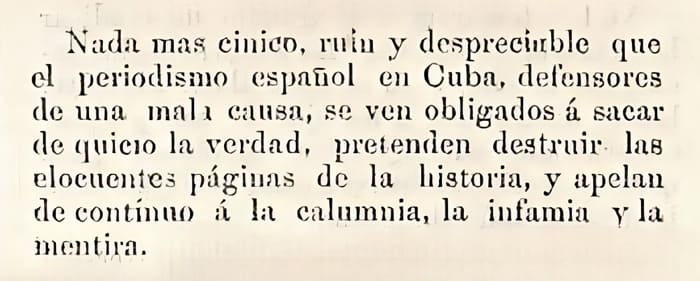 Fragmento de El Republicano, de Cayo Hueso, criticando la prensa española.