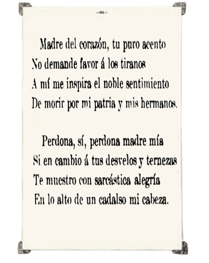 Versos impresos atribuidos a Eduardo Facciolo, dedicados a su madre poco antes de ser ejecutado.