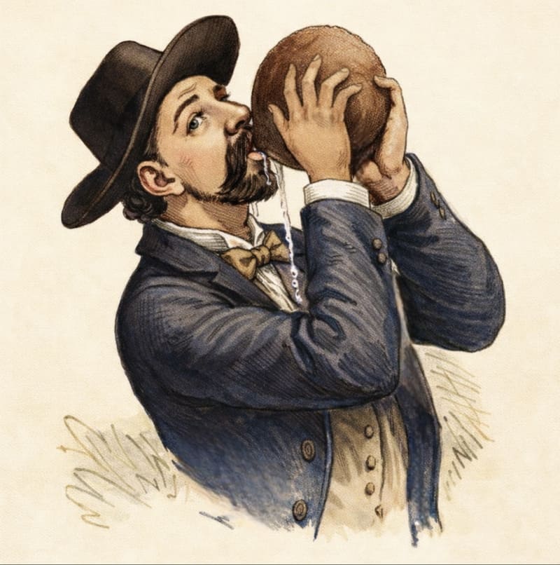 Hombre bebiendo agua de coco