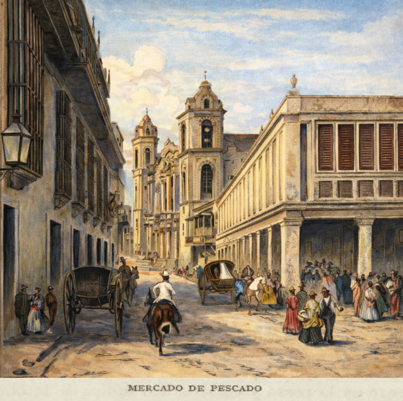 Mercado de pescado en La Habana, siglo XIX, representado por Samuel Hazard
