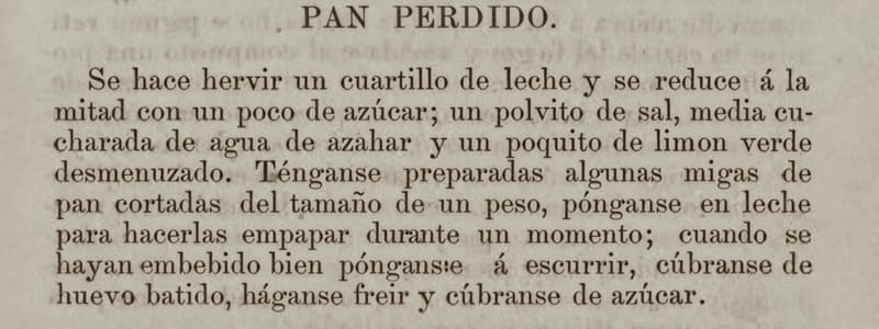 Texto impreso, receta del pan perdido