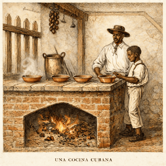 Representación de una cocina cubana tomada de la obra de Samuel Hazard