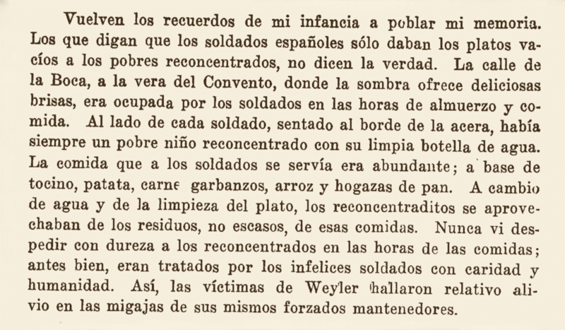 Texto impreso sobre los reconcentrados en Trinidad, el comportamiento de las tropas españolas y los niños.