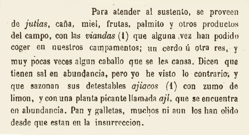 Fragmento de texto del soldado Rosal Vázquez y Mondragón, sobre alimentación en los campamentos cubanos (1)