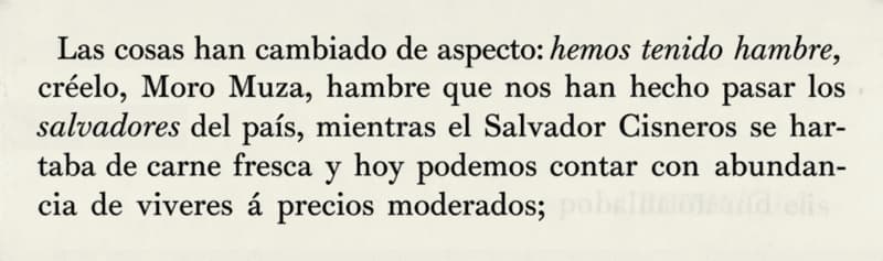 Fragmento de texto sobre carencias alimentarios en el bando español.